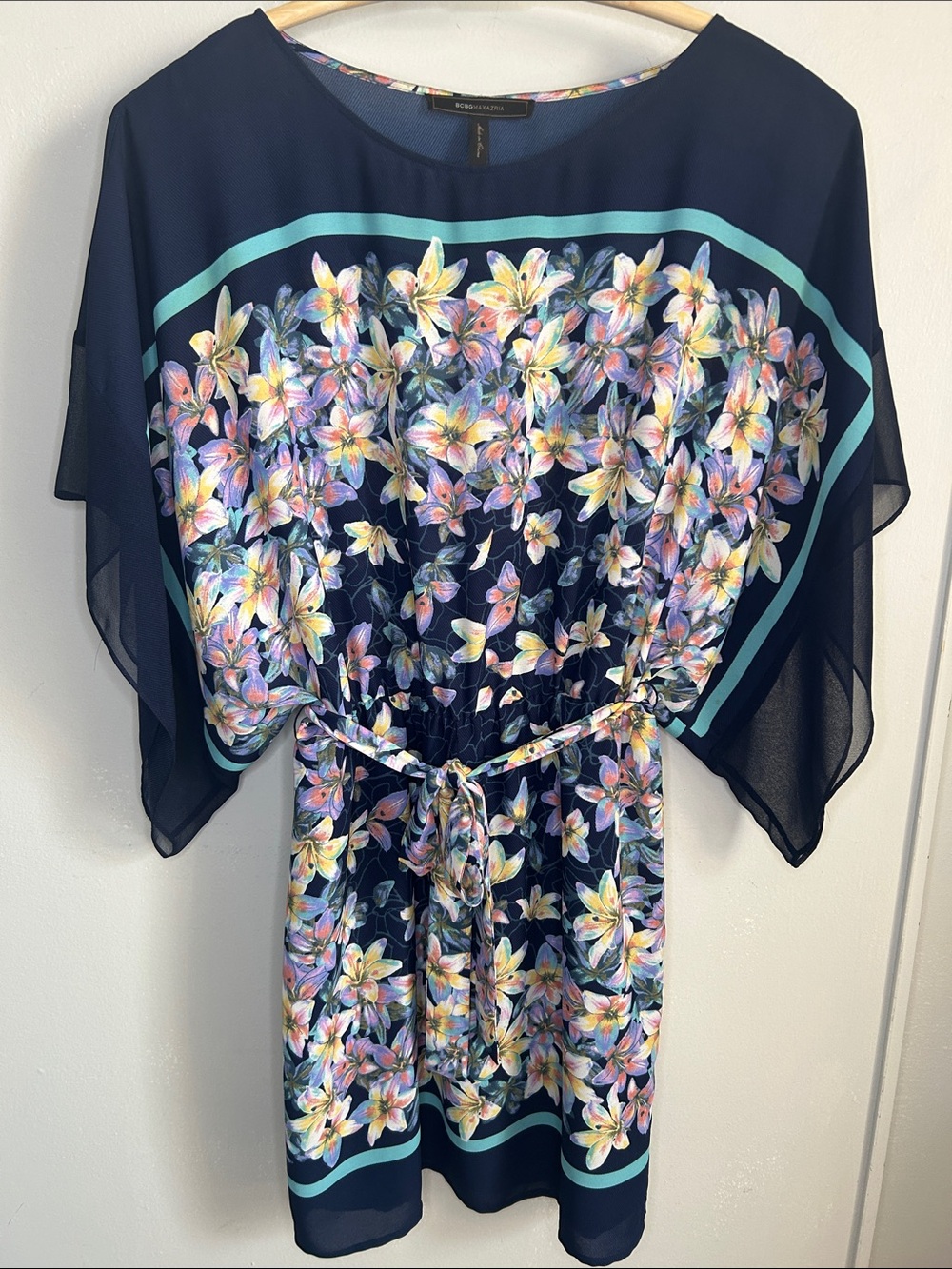BCBGMaxAzria Lois Kimono Sleeve Floral Print Chiffon Mini Dress